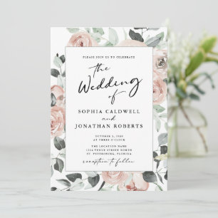 Invitación Boda de rosas rosadas en caligrafía moderna