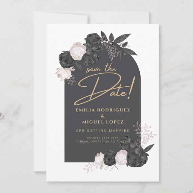 Invitación Boda de rosas rosadas grises de carbón vegetal SAL (Anverso)