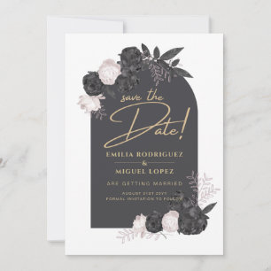 Invitación Boda de rosas rosadas grises de carbón vegetal SAL