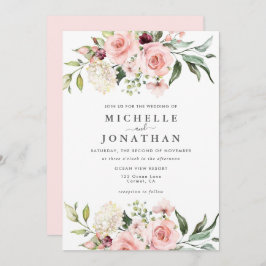 Invitación Boda de rosas rosadas románticas