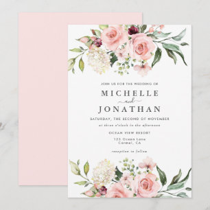 Invitación Boda de rosas rosadas románticas