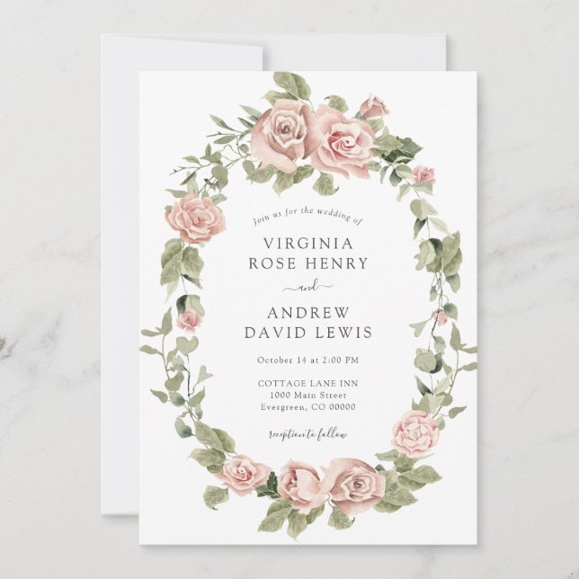 Invitación Boda de Rosas Rosadas Vintage Romántica (Anverso)