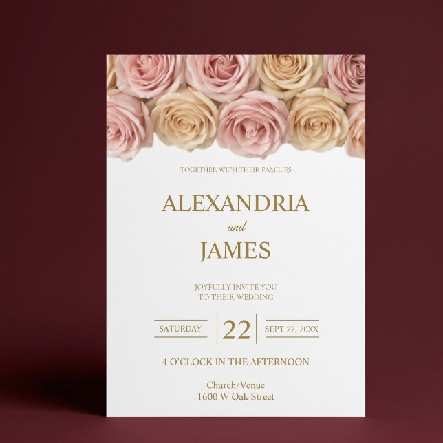 Invitación Boda de Rosas Rosadas y Champán (Subido por el creador)