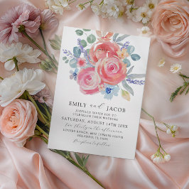 Invitación Boda de rosas rosadas y eucalipto en acuarela eleg