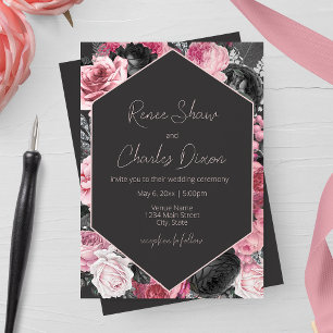 Invitación Boda de Rosas rosados y negros