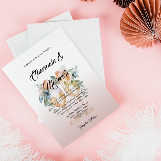 Invitación Boda de rosas rosas rosadas y agitadas de alabastr (Subido por el creador)