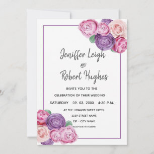 Invitación Boda de rosas ultravioleta y rosa