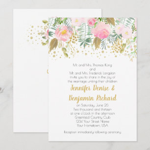Invitación Boda de Rosas Verde Vegetación Rosa Beige Acuarela
