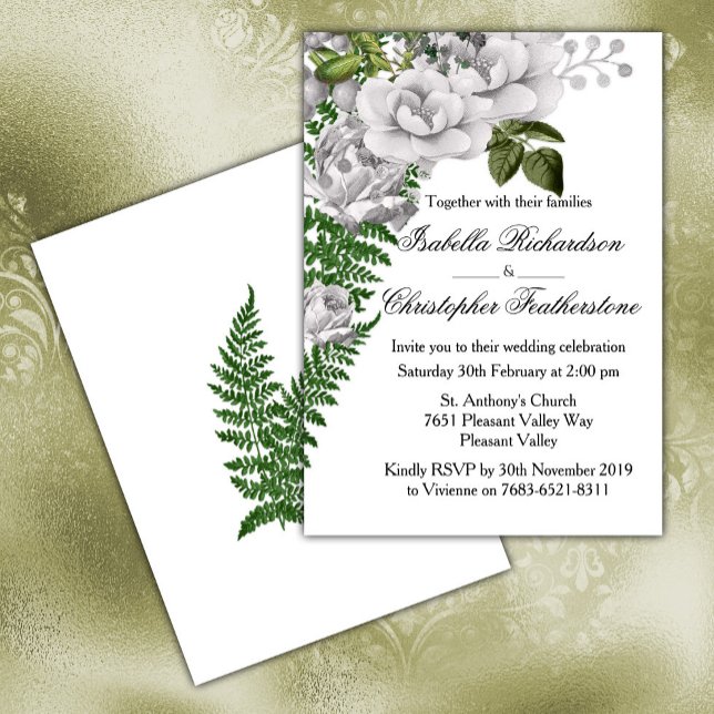 Invitación Boda de rosas y helechos blancos (Subido por el creador)