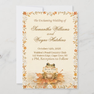Invitación Boda de rosas y rana de acuarela de otoño encantad