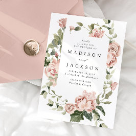 Invitación Boda de rosas y vegetación elegante con toque rosa