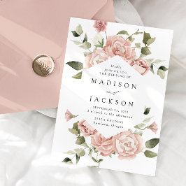 Invitación Boda de Rosas y Verdor Elegantes con Toque Rosado