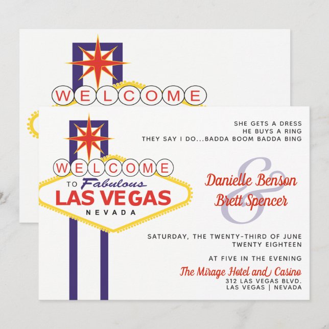 Invitación Boda de Rótulo de Las Vegas (Anverso / Reverso)