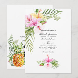 Invitación Boda de RSVP con código QR floral tropical hawaian