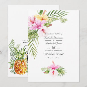 Invitación Boda de RSVP con código QR floral tropical hawaian