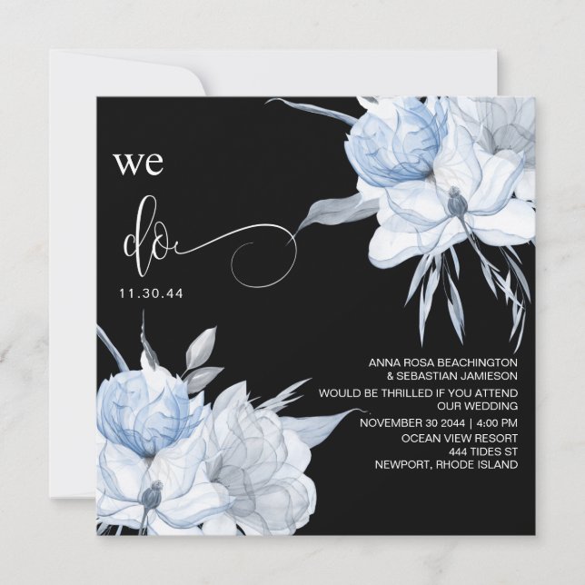 Invitación *~* BODA de RSVP con el Bouquet azul silenciado fl (Anverso)
