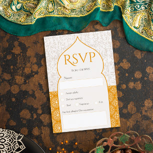 Invitación Boda de Rsvp con flores de oro marroquí