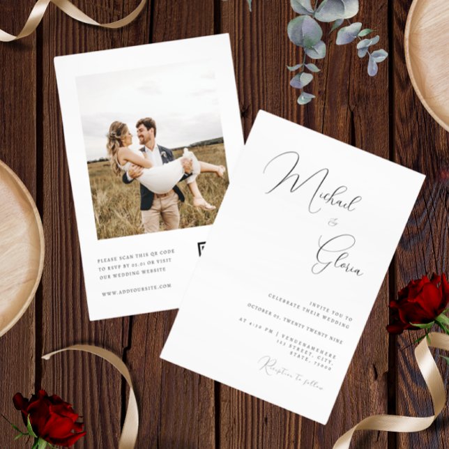 Invitación Boda de RSVP de código QR de caligrafía minimalist (Subido por el creador)