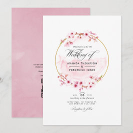 Invitación Boda de RSVP de código QR de flor de cerezo rosa g