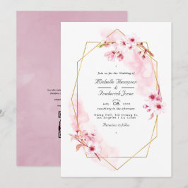 Invitación Boda de RSVP de código QR de flor de cerezo rosa g