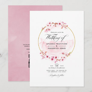 Invitación Boda de RSVP de código QR de flor de cerezo rosa g