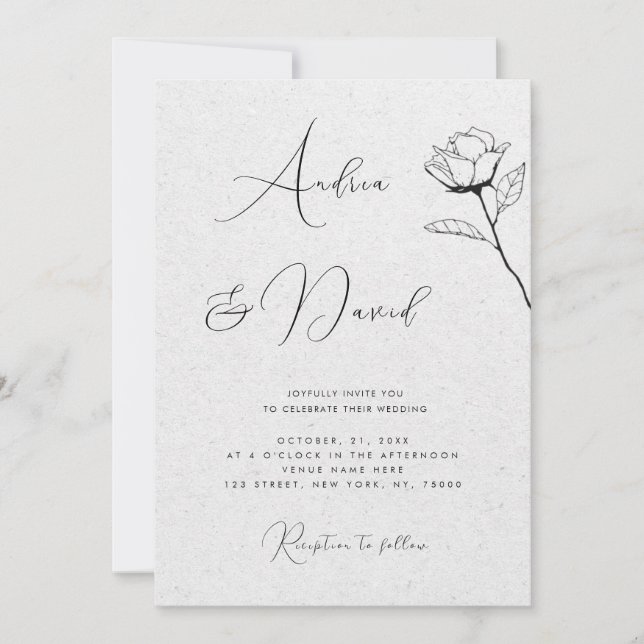 Invitación Boda de RSVP de código QR de rosa dibujada con asp (Anverso)