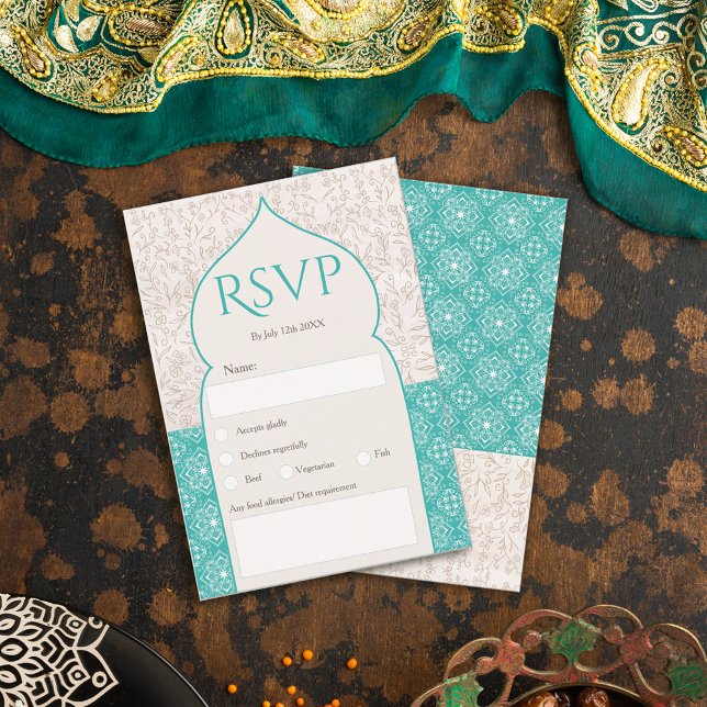 Invitación Boda de rsvp floral turquesa marroquí (Subido por el creador)