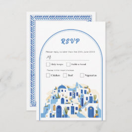 Invitación Boda de RSVP Griega Santorini Grecia Azul