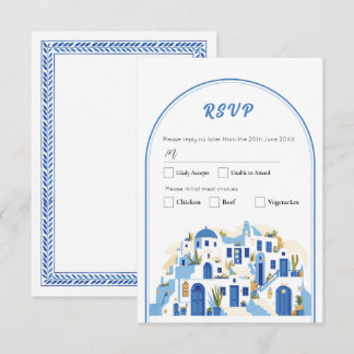 Invitación Boda de RSVP Griega Santorini Grecia Azul