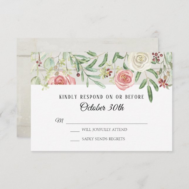 Invitación Boda de RSVP Rubor Rosa de marfil plancha de mader (Anverso / Reverso)