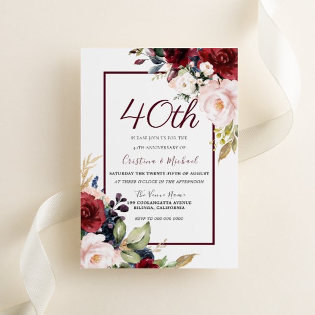 Invitación Boda de Rubí Floral 40 Aniversario de Boda (Subido por el creador)