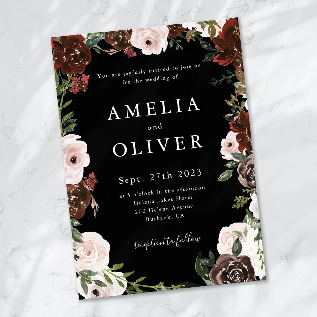 Invitación Boda de Rubor Black Floral Burgundy (Subido por el creador)