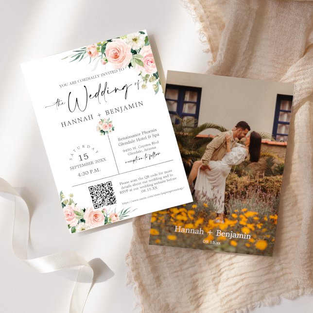 Invitación Boda de Rubor Boho Moderno Mínimo Código QR Foto (Subido por el creador)