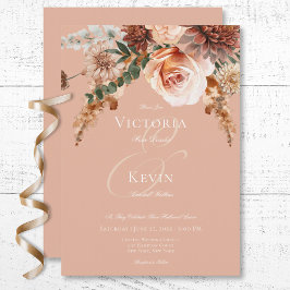 Invitación Boda de Rubor Boho Peach & Rust Floral Peach