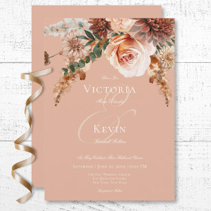 Invitación Boda de Rubor Boho Peach & Rust Floral Peach