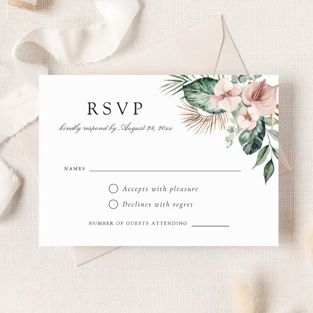 Invitación Boda de Rubor con flores de palma tropical RSVP (Subido por el creador)