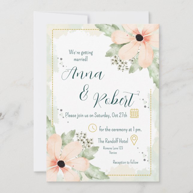 Invitación Boda de Rubor Coneflower Watercolor Florals (Anverso)