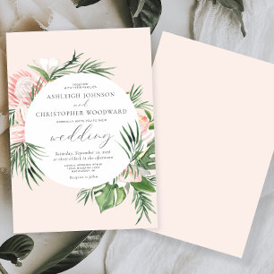 Invitación Boda de Rubor de acuarela de círculo floral tropic