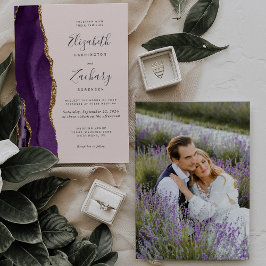 Invitación Boda de Rubor de Modern Photo Purple Gold Agate