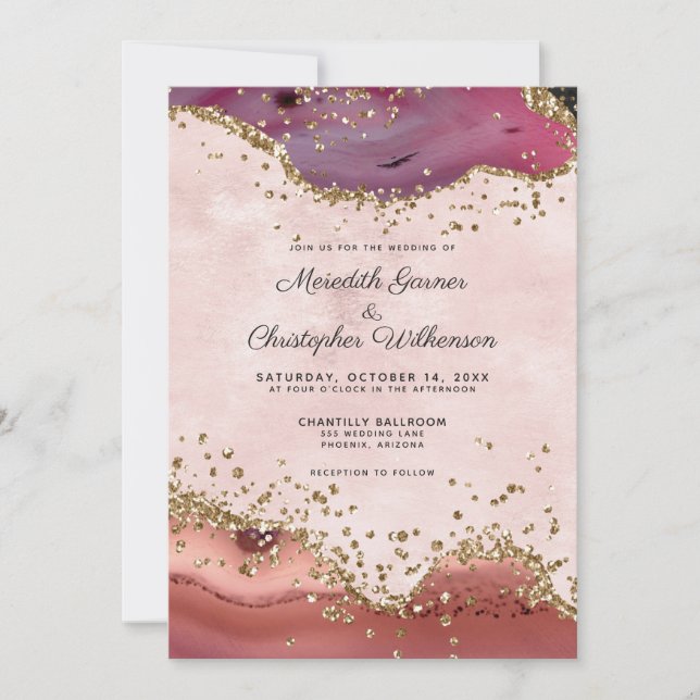 Invitación Boda de Rubor Pink and Burgundy Agate (Anverso)