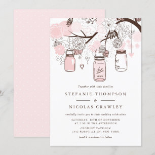 Invitación Boda de Rubor Pink Hanging Mason Jars