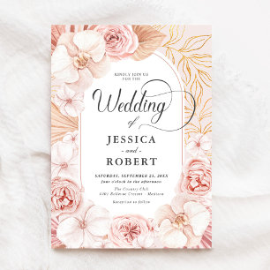 Invitación Boda de Rubor Pink Orchids Peonies