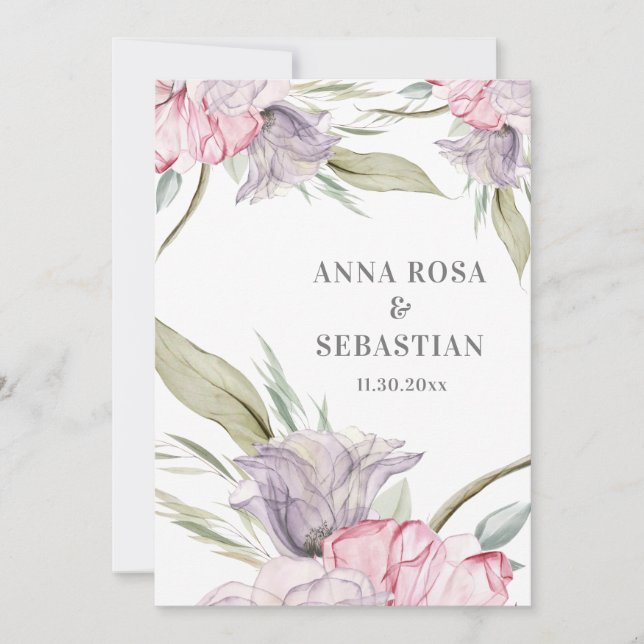 Invitación *~* Boda de Rubor RSVP Floral Bouquet AR15 rosa (Anverso)