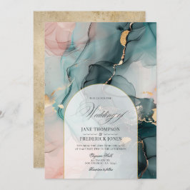 Invitación Boda de Rubor y de tinta Verde azulada y Relieve m