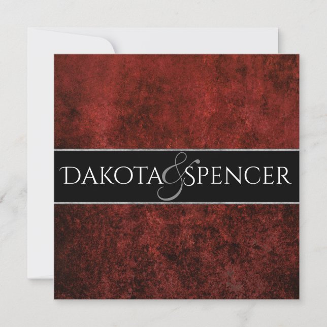 Invitación Boda de Ruby Scarlet Garnet Crimson Rojo y Negro (Anverso)