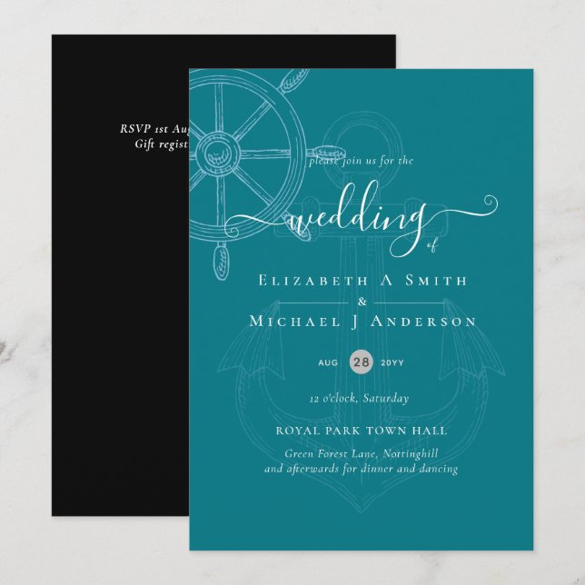 Invitación Boda de Ruedas de Buques Náuticos (Anverso / Reverso)