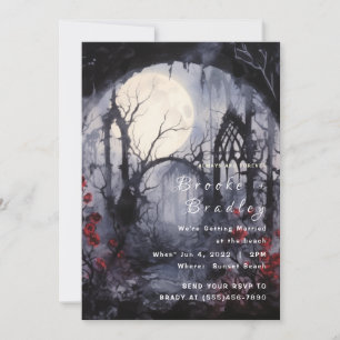 Invitación Boda de Ruinas de Catedral Gótica y Rosas Rojas