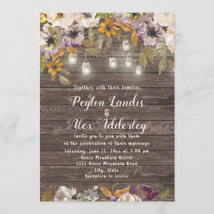 Invitación Boda de Rust Cream Floral Wood String Lights