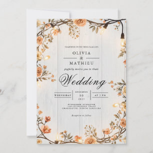 Invitación Boda de Rustic Amber Floral String Lights