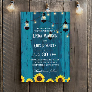 Invitación Boda de Rustic Barn Sunflowers String Lights